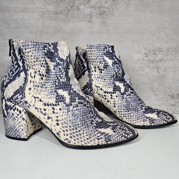Steve Madden Jillian Snake Print Leather Boot Pointed Black Heel Women's 8.5 - Picture 1 of 11